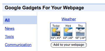 Google weather gadget screenshot